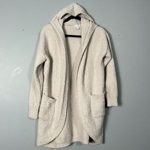 Olivia Sky HOODED SOFT KNIT OPEN FRONT LONG CARDIGAN IN beige  size small